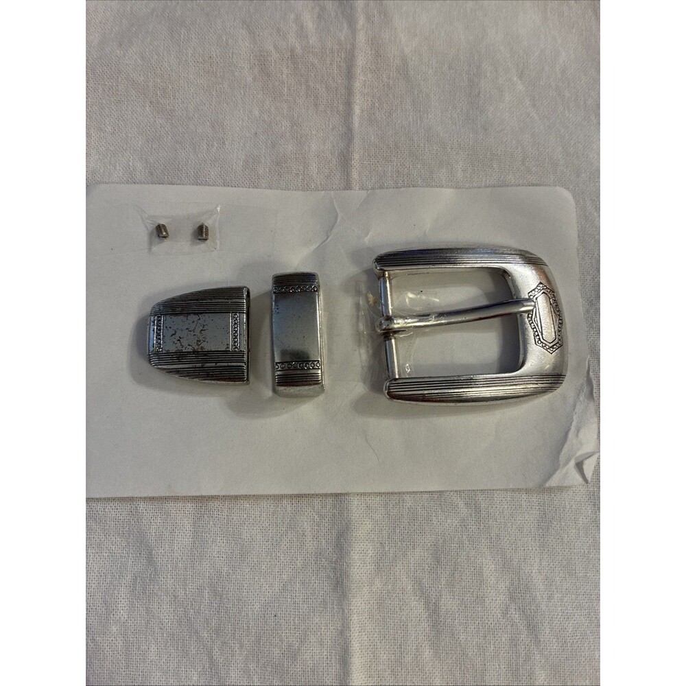 Nickel Western Cowboy Belt Buckle Set of 3 Stylish Fits 1" Belt